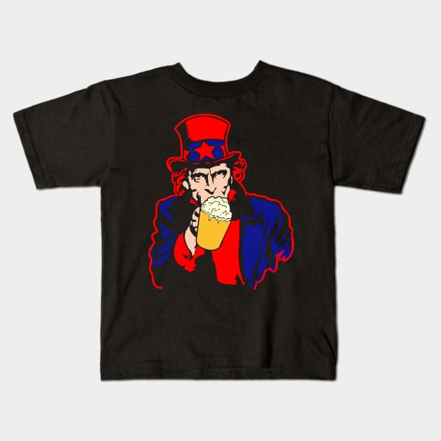 I Want Beer - Uncle Sam Clinking A Glass of Beer Kids T-Shirt by StreetDesigns